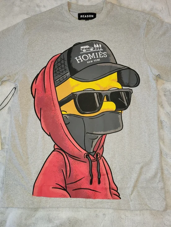 Reason Mens Large Gray Bart Simpson Homies Short Sleeve Graphic Print Tshirt - Picture 2 of 12